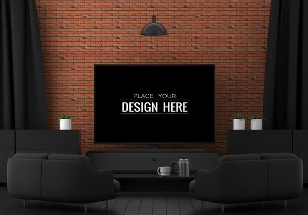 Free Tv In Living Room Psd Mockup Psd