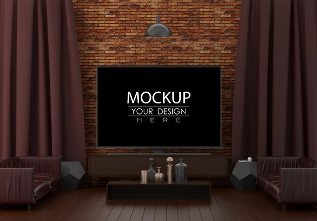 Free Tv In Living Room Psd Mockup Psd