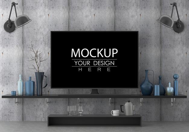 Free Tv In Living Room Psd Mockup Psd