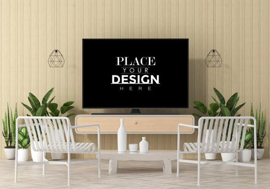 Free Tv In Living Room Psd Mockup Psd