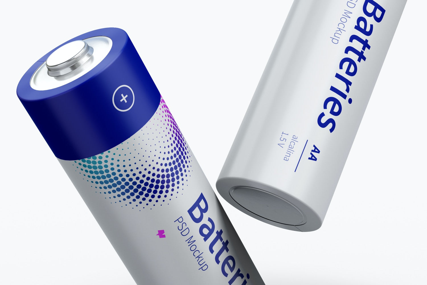 Free Two Aa Batteries Mockup, Close-Up