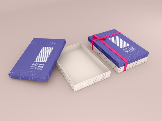 Free Two Decorated Gift Box Mockup Psd