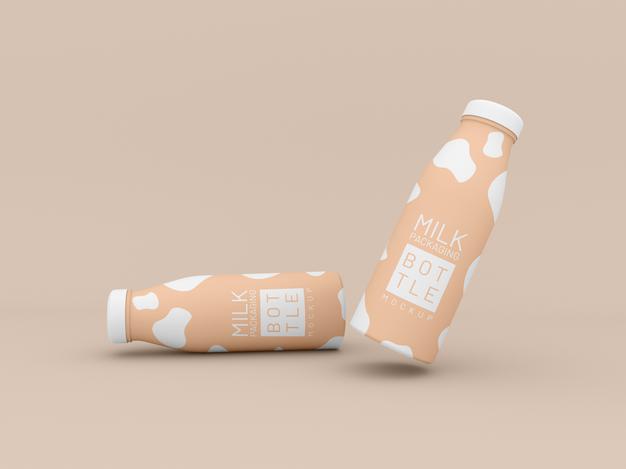 Free Two Milk Bottle Packaging Mockup Psd