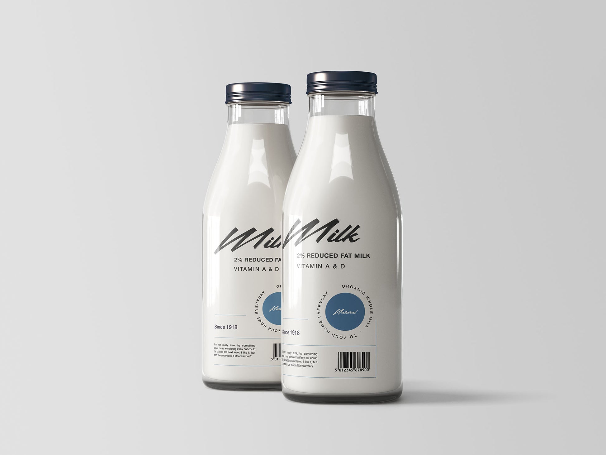 Free Two Milk Bottles Mockup