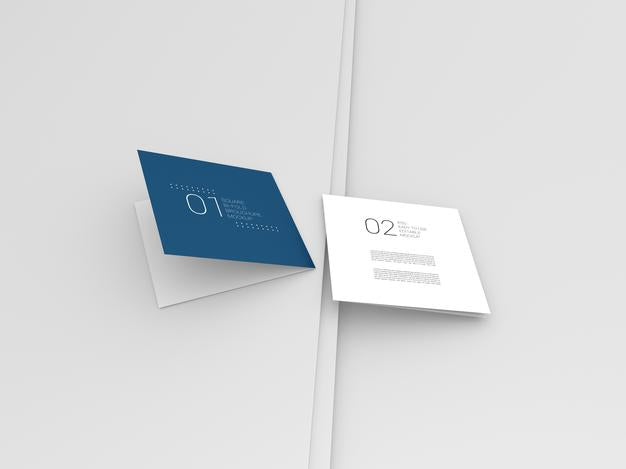 Free Two Minimal Square Bi-Fold Brochure Mockup Psd