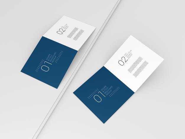 Free Two Minimal Square Bi-Fold Brochure Mockup Psd