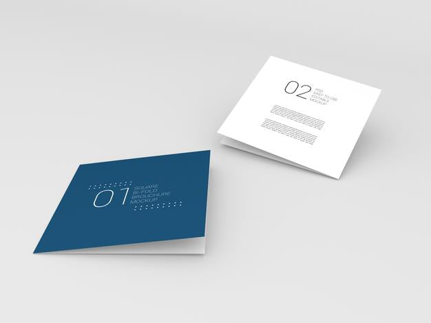 Free Two Minimal Square Bi-Fold Brochure Mockup Psd