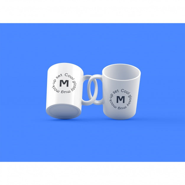 Free Two Mugs On Blue Background Mock Up Psd