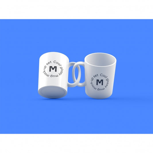 Free Two Mugs On Blue Background Mock Up Psd