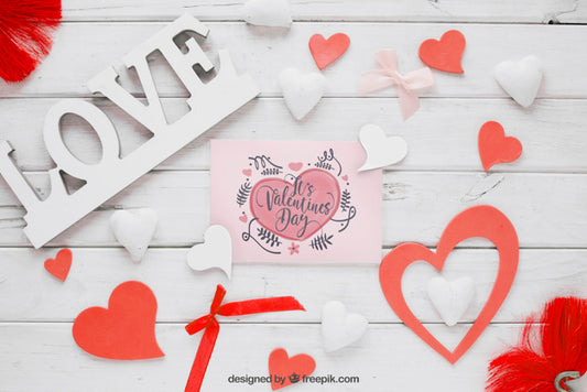 Free Valentine Elements And Card Mockup Psd