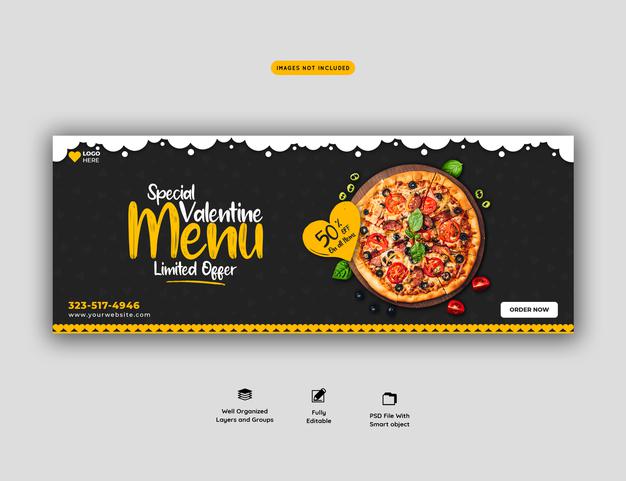 Free Valentine Food Menu And Delicious Pizza Facebook Cover Banner Template Psd