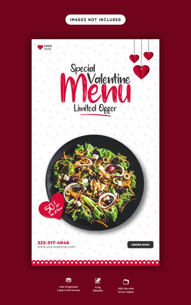 Free Valentine Food Menu And Restaurant Instagram And Facebook Story Template Psd