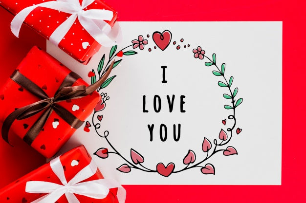 Free Valentines Card Mockup With Presents Psd