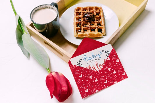 Free Valentines Day Card Mockup With Breakfast Psd