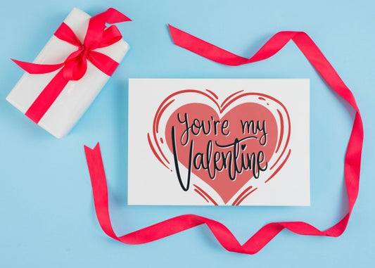 Free Valentines Day Card Mockup With Ribbon Psd