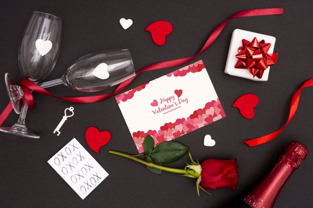 Free Valentine'S Day Concept With Rose And Champagne Glass Psd