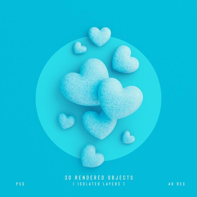 Free Valentines Day Cute Love Hearts Decorative Composition Isolated And Transparent 3D Rendering Psd