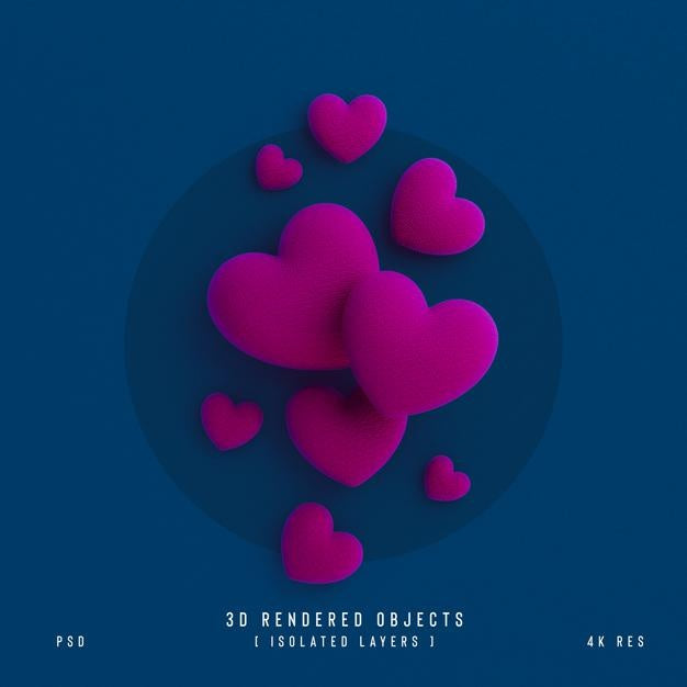 Free Valentines Day Cute Love Hearts Decorative Composition Isolated And Transparent 3D Rendering Psd