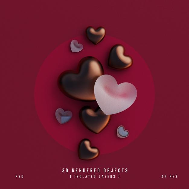 Free Valentines Day Cute Love Hearts Decorative Composition Isolated And Transparent 3D Rendering Psd