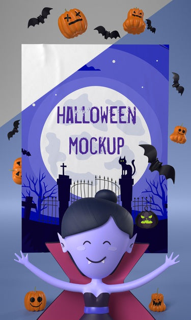 Free Vampire Woman Next To Halloween Card Psd