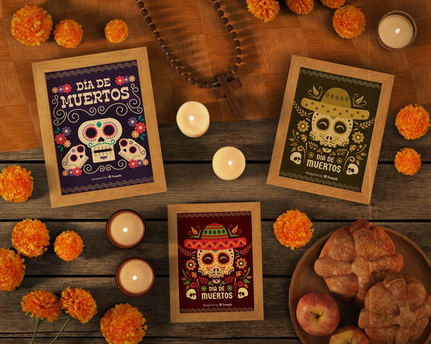 Free Variety Of Dia De Muertos Mock-Up Top View Psd