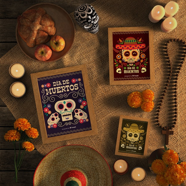 Free Variety Of Dia De Muertos Mock-Ups Flat Lay Psd