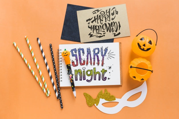 Free Various Halloween Elements Mockup Psd