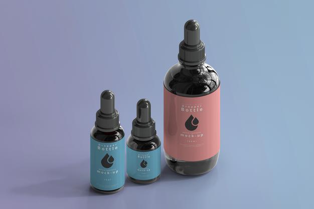 Free Various Size Dropper Bottle Mockup Scene Psd