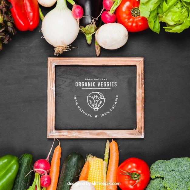 Free Vegetables Mockup With Slate Psd