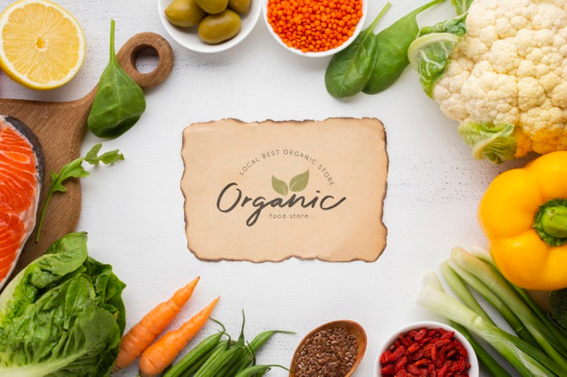 Free Veggies Frame With Organic Card Mock-Up Psd