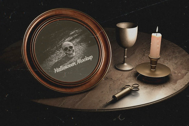 Free Vintage Medicine Syringe And Halloween Round Frame With Skull Psd