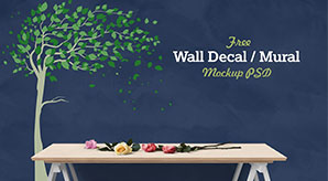 Free Vinyl Wall Decal / Mural Sticker Art Mockup Psd