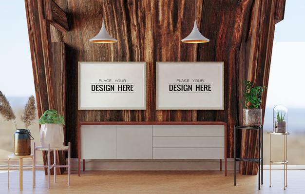 Free Wall Art Mockup, Canvas Frame In Living Room Psd