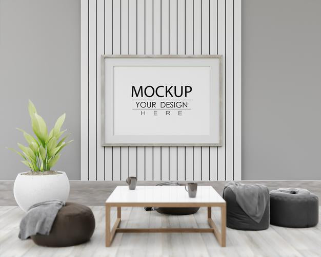 Free Wall Art Mockup, Canvas Frame In Living Room Psd