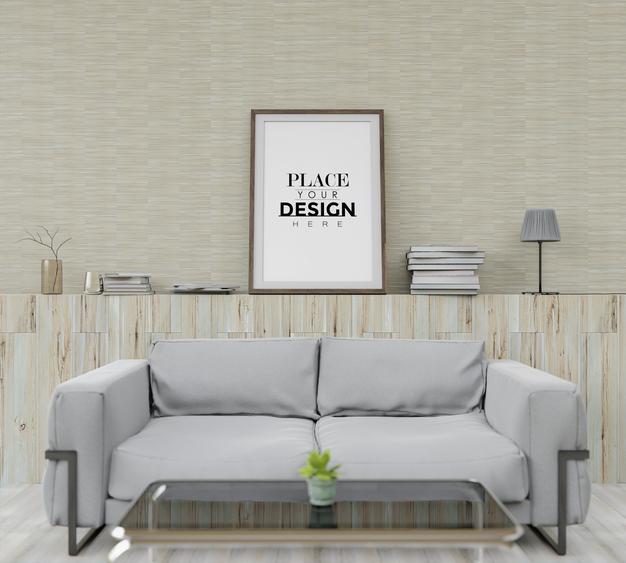 Free Wall Art Mockup, Canvas Frame In Living Room Psd