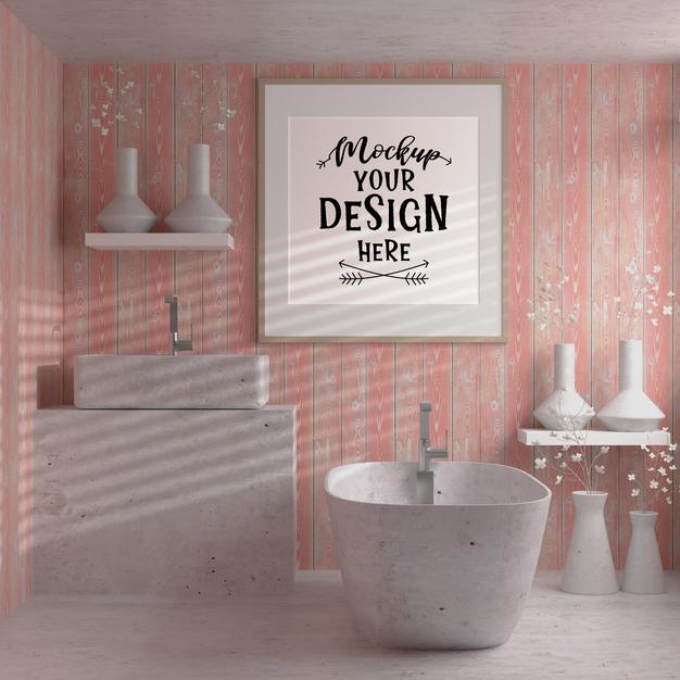 Free Wall Art Or Picture Frame Mockup On Bathroom Interior Psd