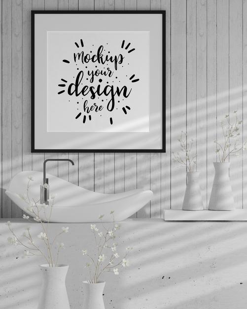 Free Wall Art Or Picture Frame Mockup On Bathroom Interior Psd