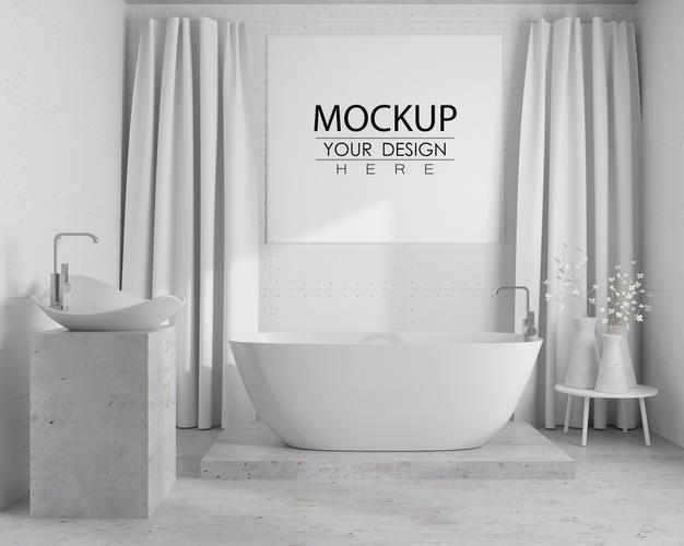 Free Wall Art Or Picture Frame Mockup On Bathroom Interior Psd