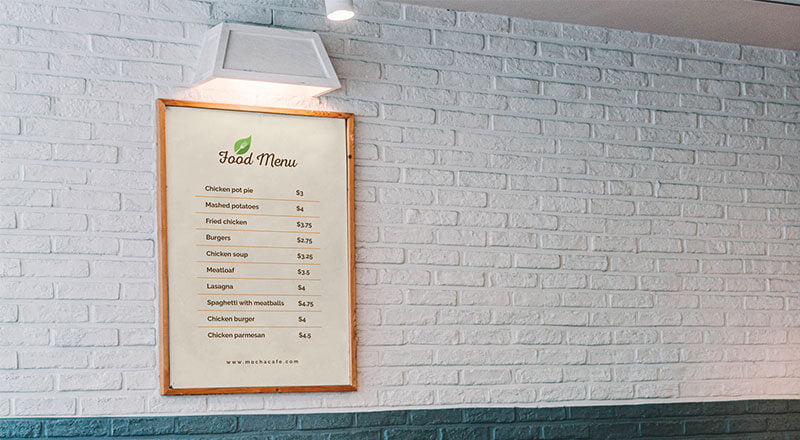 Free Wall Framed Food Restaurant Menu Poster Mockup Psd