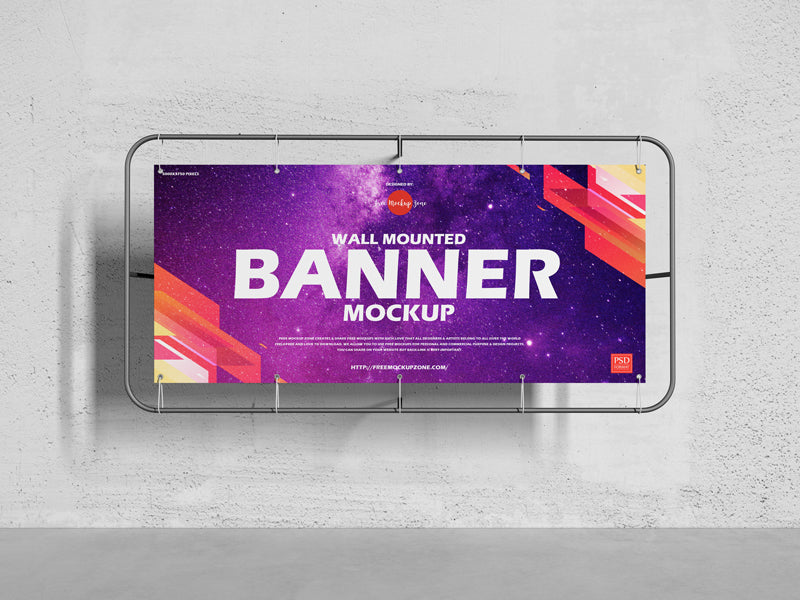 Free Wall Mounted Banner Mockup