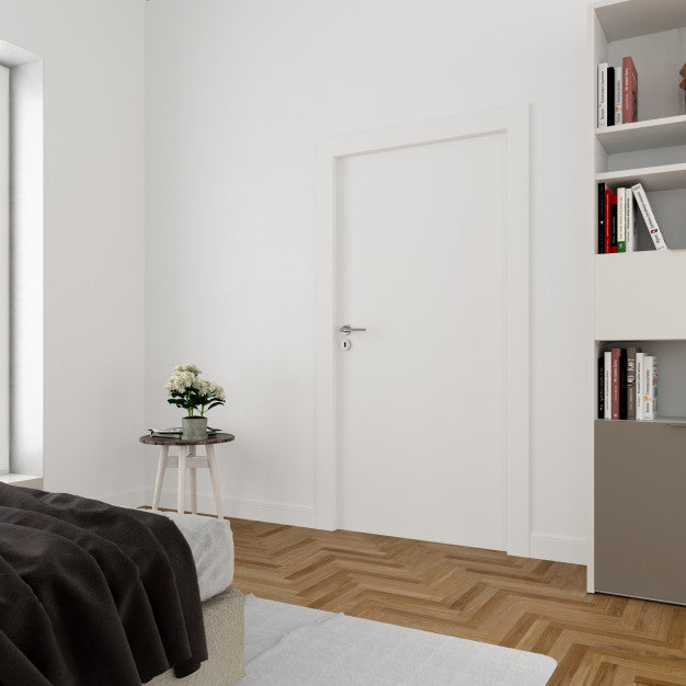 Free Wall With Blank Door Mockup Psd