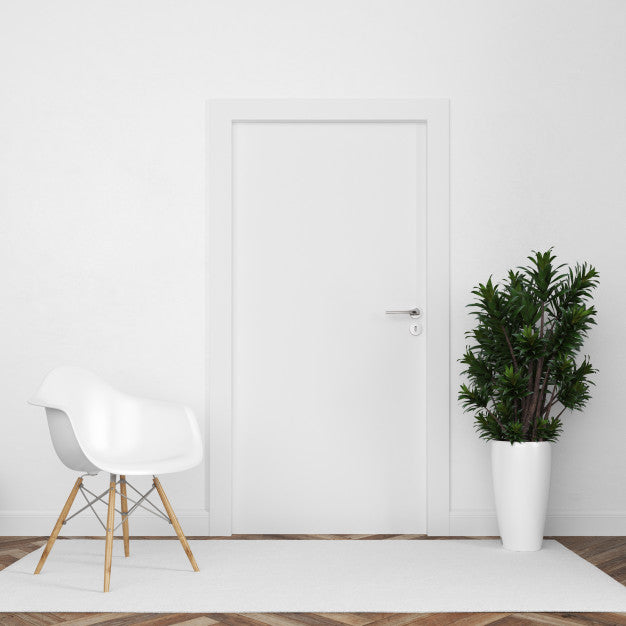 Free Wall With Blank Door Mockup Psd