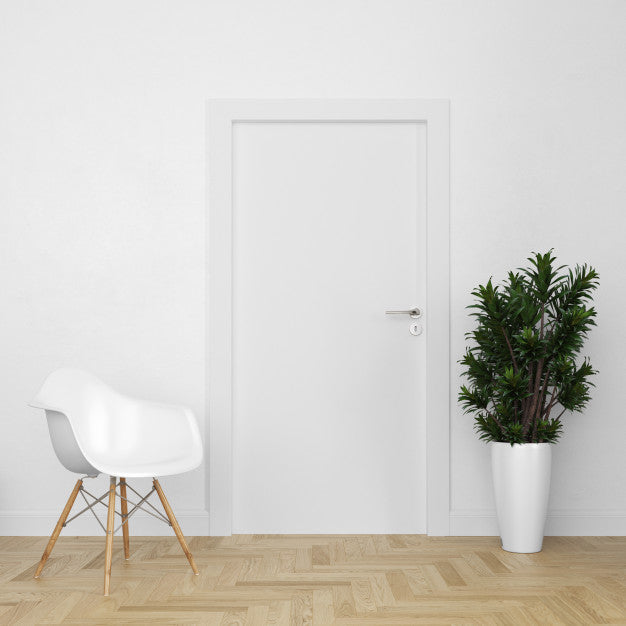 Free Wall With Blank Door Mockup Psd