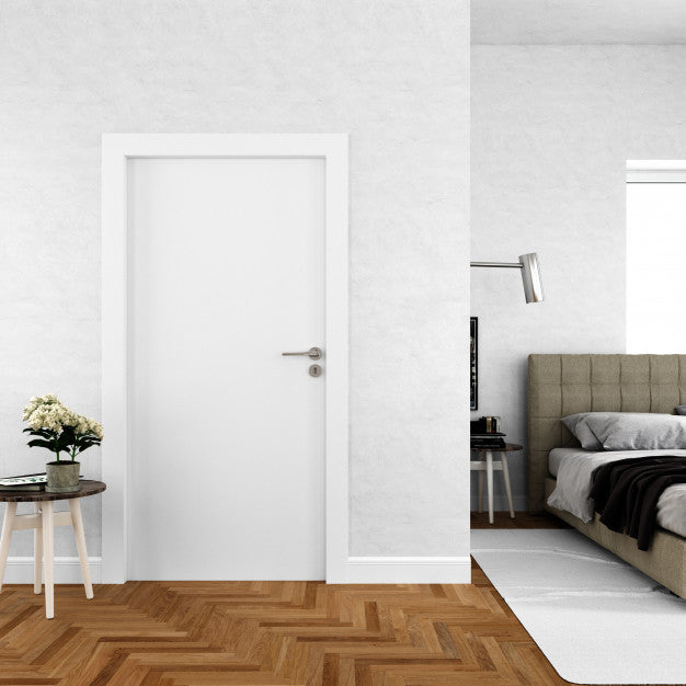 Free Wall With Blank Door Mockup Psd