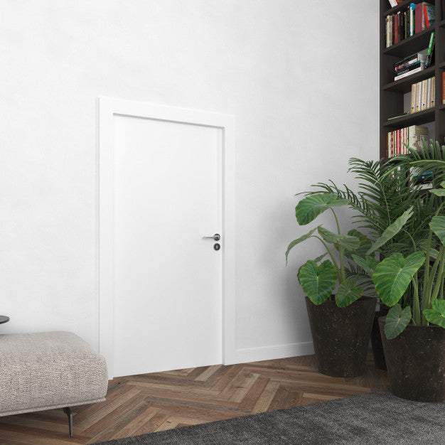 Free Wall With Blank Door Mockup Psd