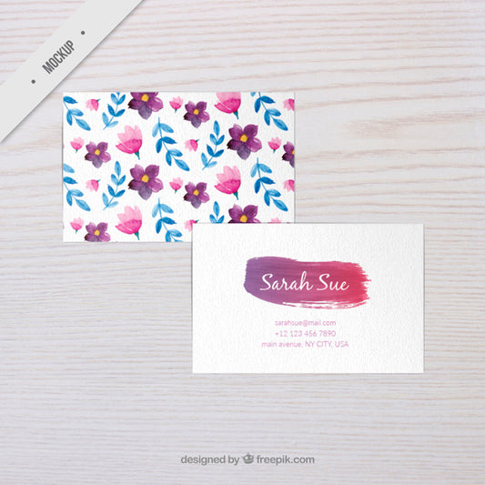 Free Watercolor Flowers Corporative Card Mockup Psd