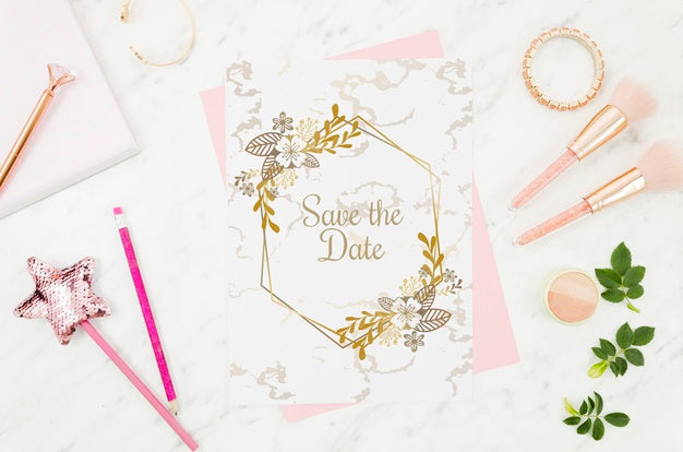 Free Wedding Card With Festive Objects Around Psd