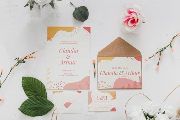 Free Wedding Invitation Arrangement Flat Lay Psd