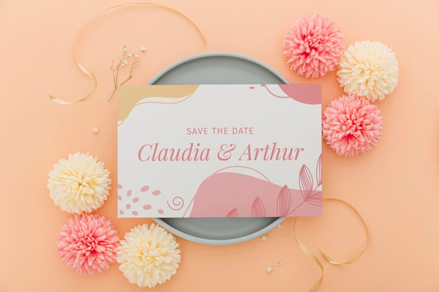 Free Wedding Invitation Flat Lay Psd