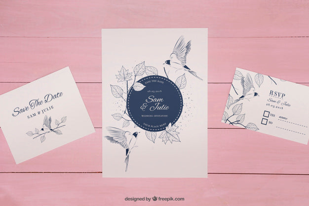 Free Wedding Invitation Mockup On Wooden Pink Background Psd